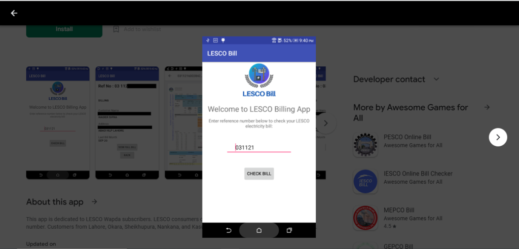 lesco online bill app process
